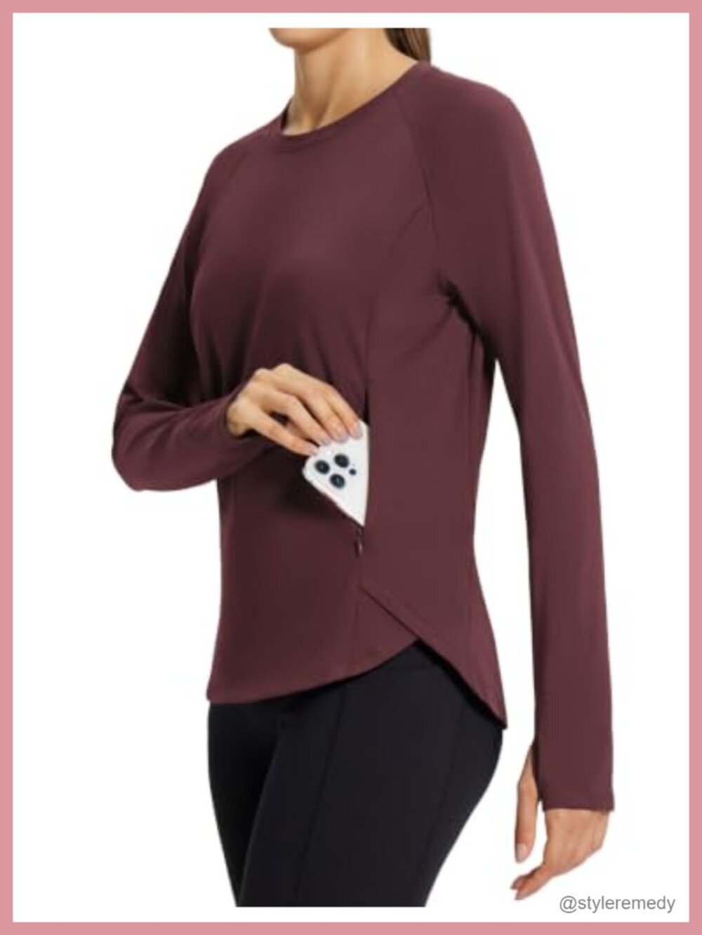Fleece Lined Thermal Long Sleeve Running Top Thumbholes